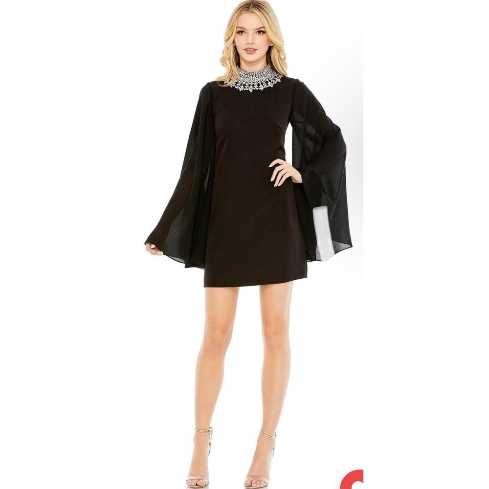 NWT Ieena Mac Duggal 49607 Rhinestone Neck Cocktail Dress Kimono‎ Sleeve Sz 4